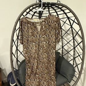 Michael Kors Brown Snake Print Midi Dress